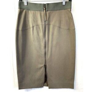SPORTMAX Olive Green Front Zipper Below Knee Elastic Waistband Pencil Skirt Sz 8